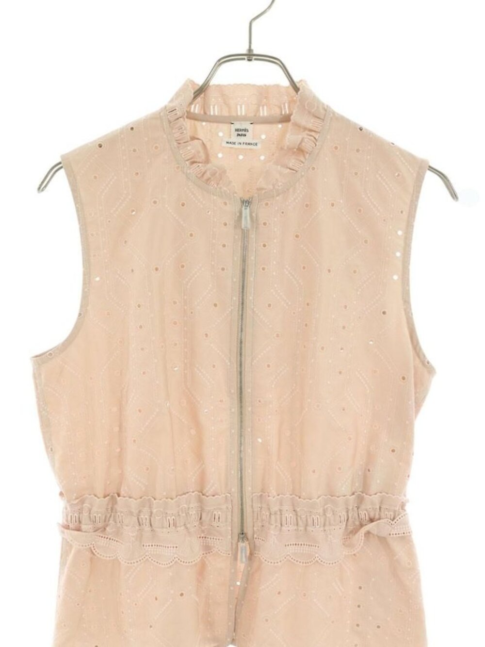 Hermes English Embroidery Sleeveless Blouse 38